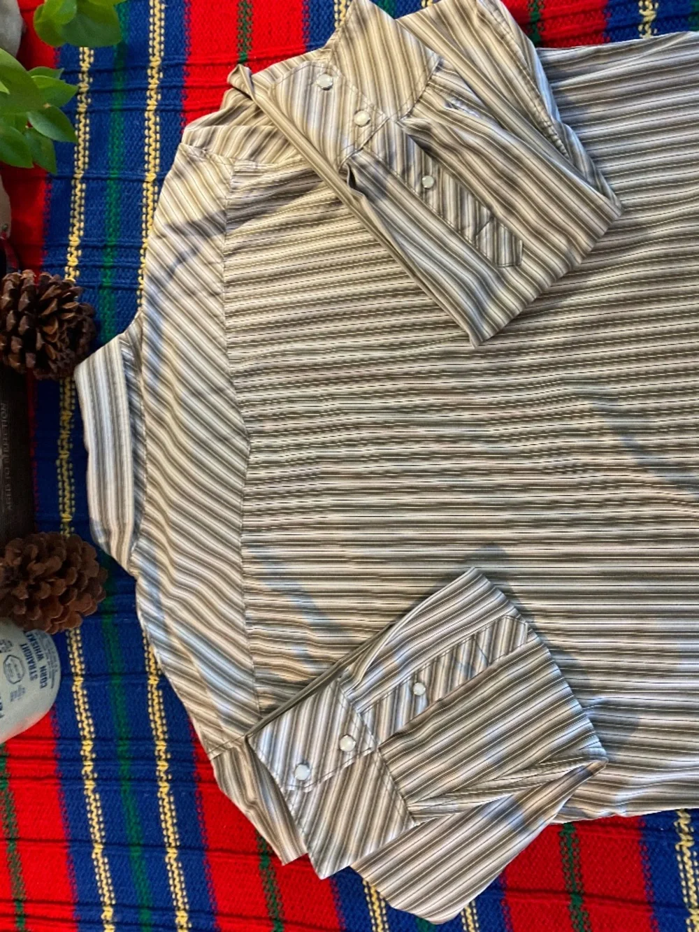 Banana republic Pearl snap western shirt men’s large, brown, striped long sleeve